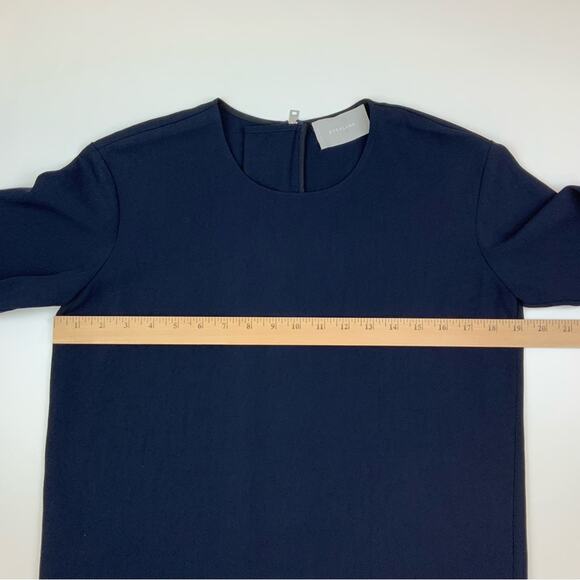 Everlane Japanese Go Weave Back-Zip Short Sleeve Blouse Navy Women's Size 0 - Picture 7 of 10